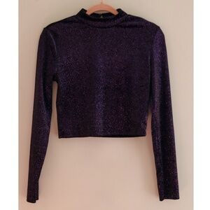 Purple Sparkle Cutout Back Mockneck Crop Top (Size M) H&M